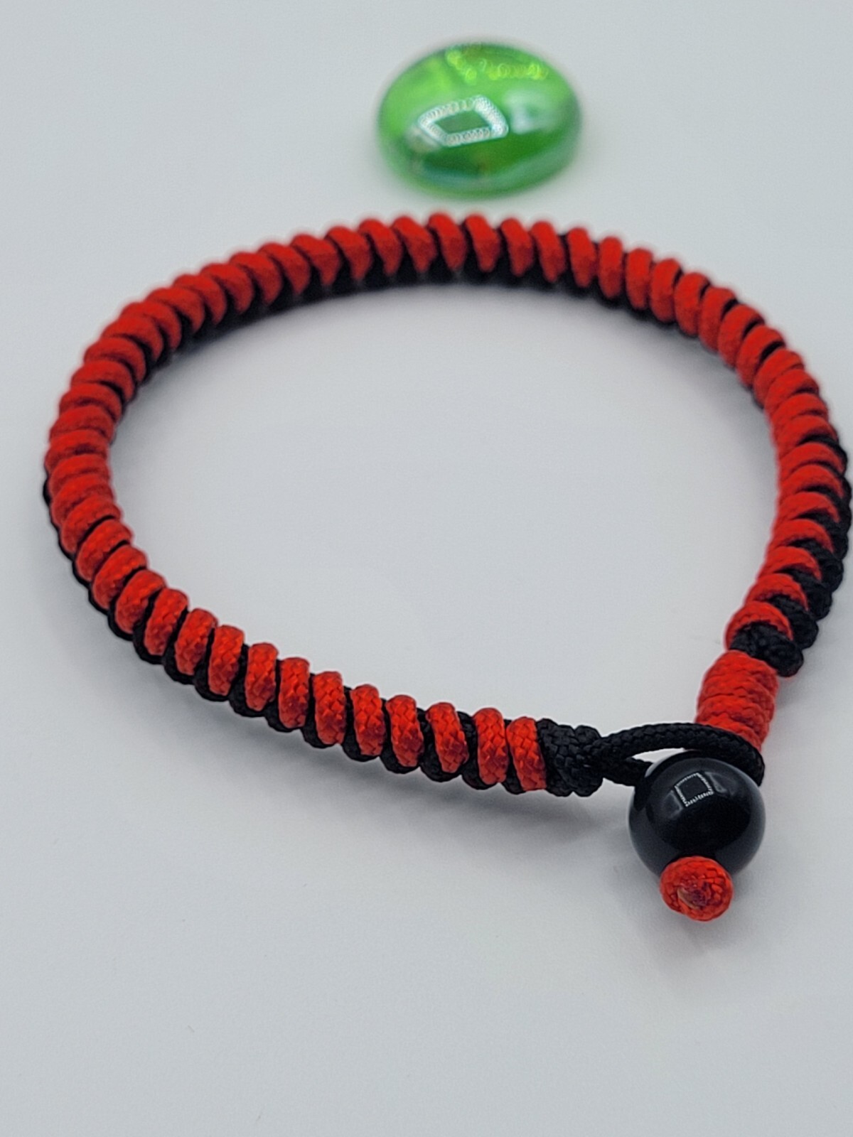 Red & Black Weave Amulet Protection Knitted String Bracelet Black Obsidian 10mm