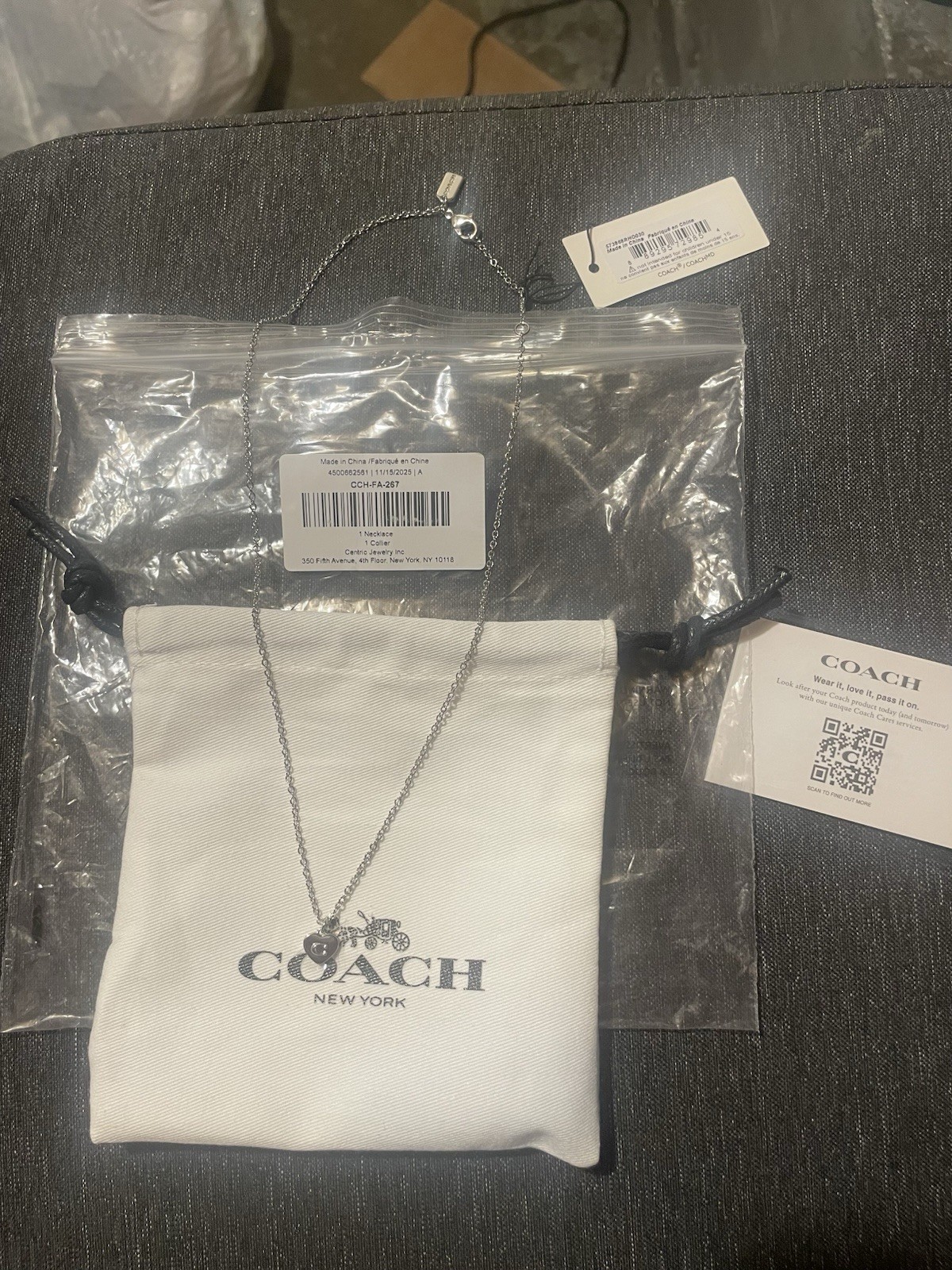 Coach Silver Tone Heart Charm Pendant Necklace & Coach charm bracelet