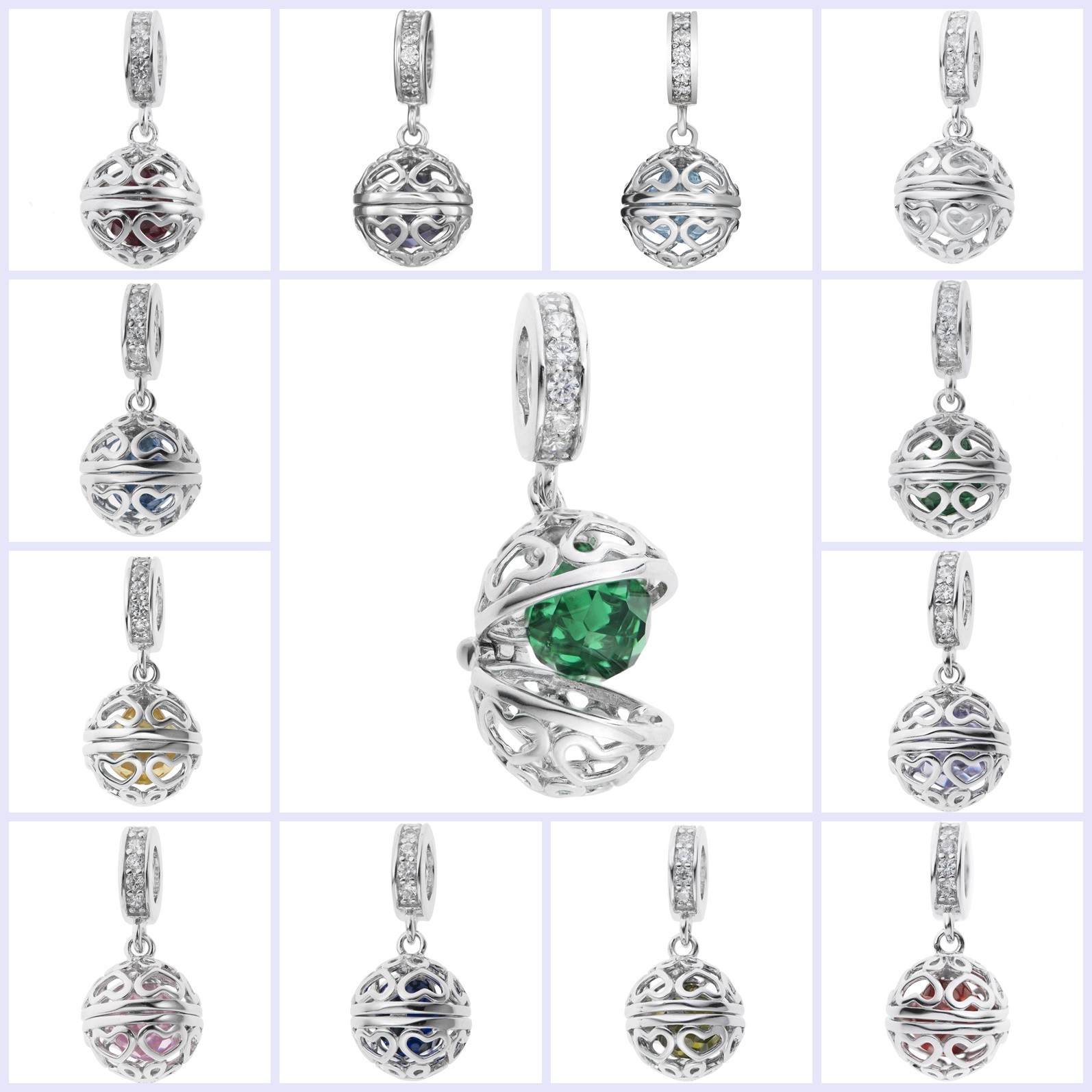 Rhodium Sterling Silver Imitation Birthstone CZ Bead for European Charm Bracelet