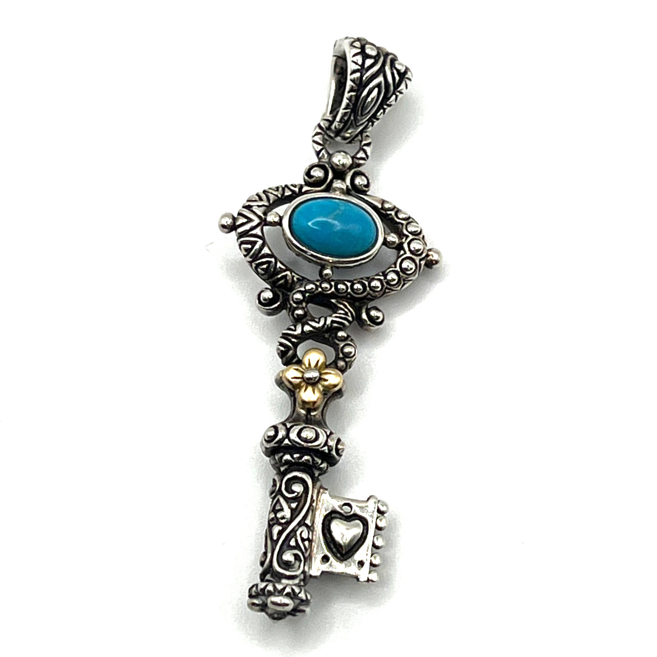 Barbara Bixby Key Enhancer Pendant Turquoise Heart Clover Sterling 925 & 18K