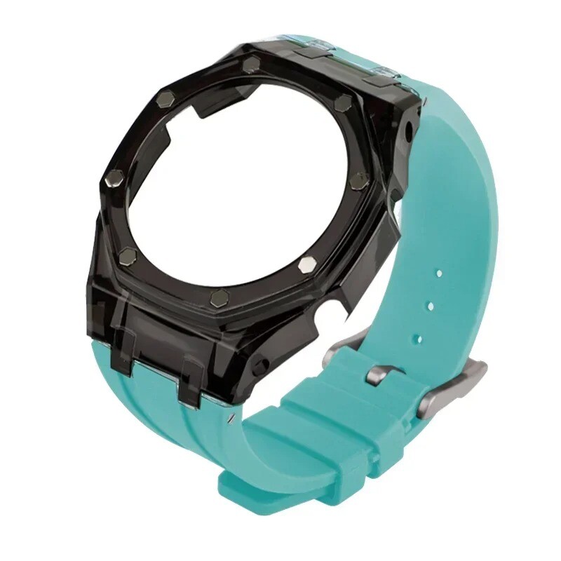 Transparent Case Bezel With Rubber Band Strap Mod Kit For Casio GA2100/GA2110