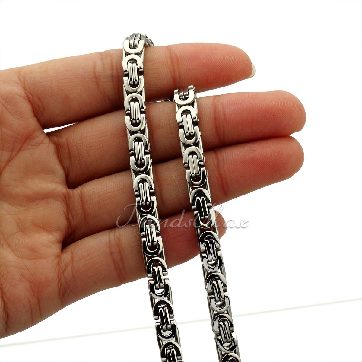 6mm Stainless Steel Flat Byzantine Link Necklace Mens Punk Chain Jewelry 18-24″