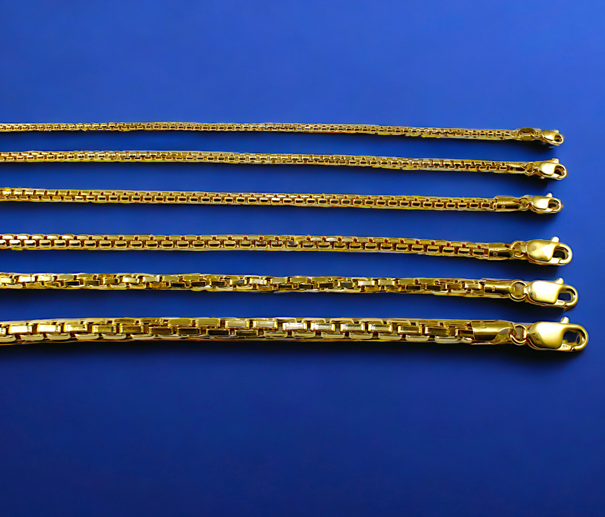 14K Yellow Gold 1.5mm-5mm Venetian Round Box Chain Necklace Real Gold 16″-30″