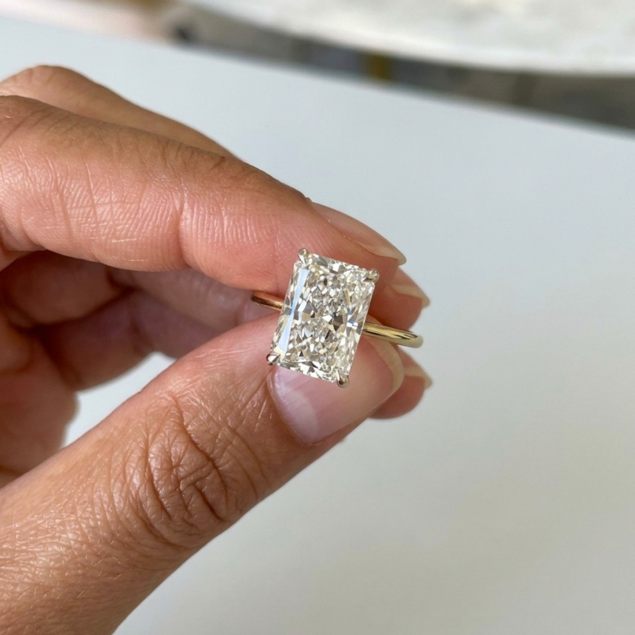 4 CT Radiant Cut Moissanite Engagement Ring Solitaire 14K Yellow Gold VVS1