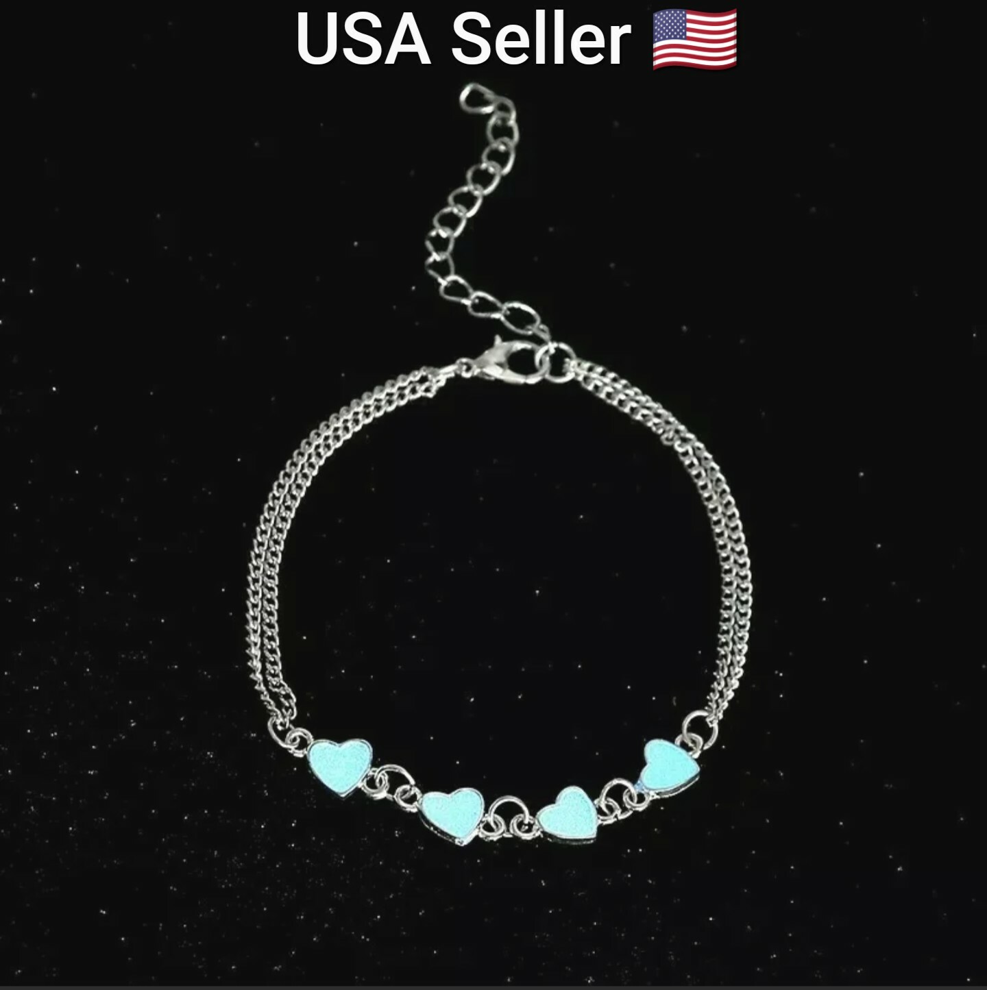 New Year Luminous Lady Beach Wind Blue Peach Heart Tassel Anklet Silver Chain