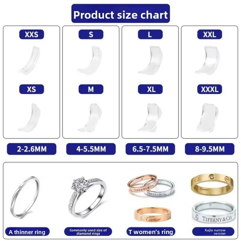 8 Sizes Clear Silicone Ring Sizer Invisible Adjuster Anti-Loss for Loose Rings
