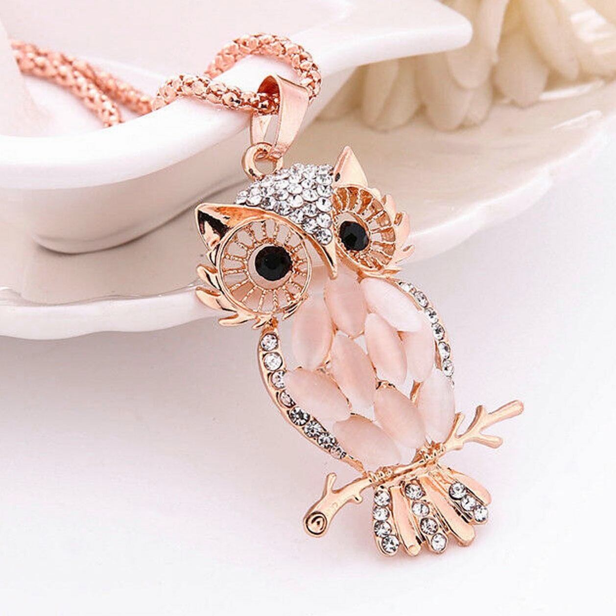 Owl Pendant w/Necklace Opal Lab Created/Plated Fashion Jewelry 28″ SELECT COLOR