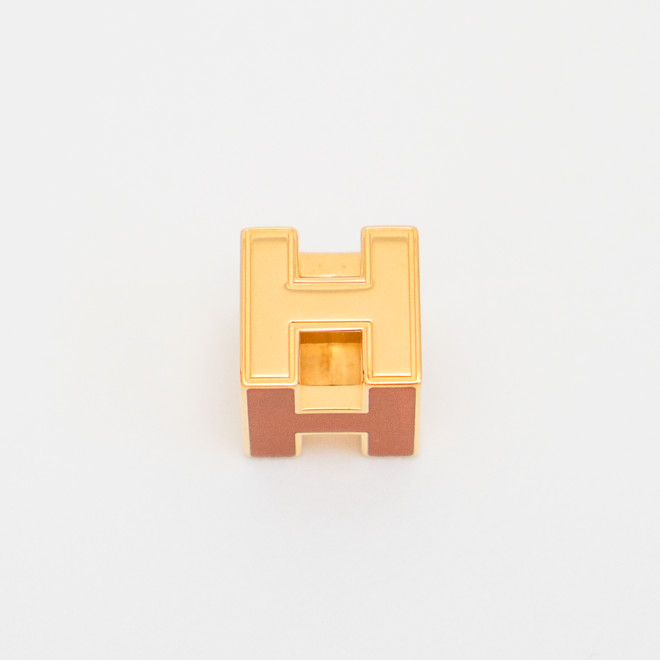 HERMES Cage d’H Cube Pendant Top Charm Orange Lacquer Gold Tone Auth No Chain