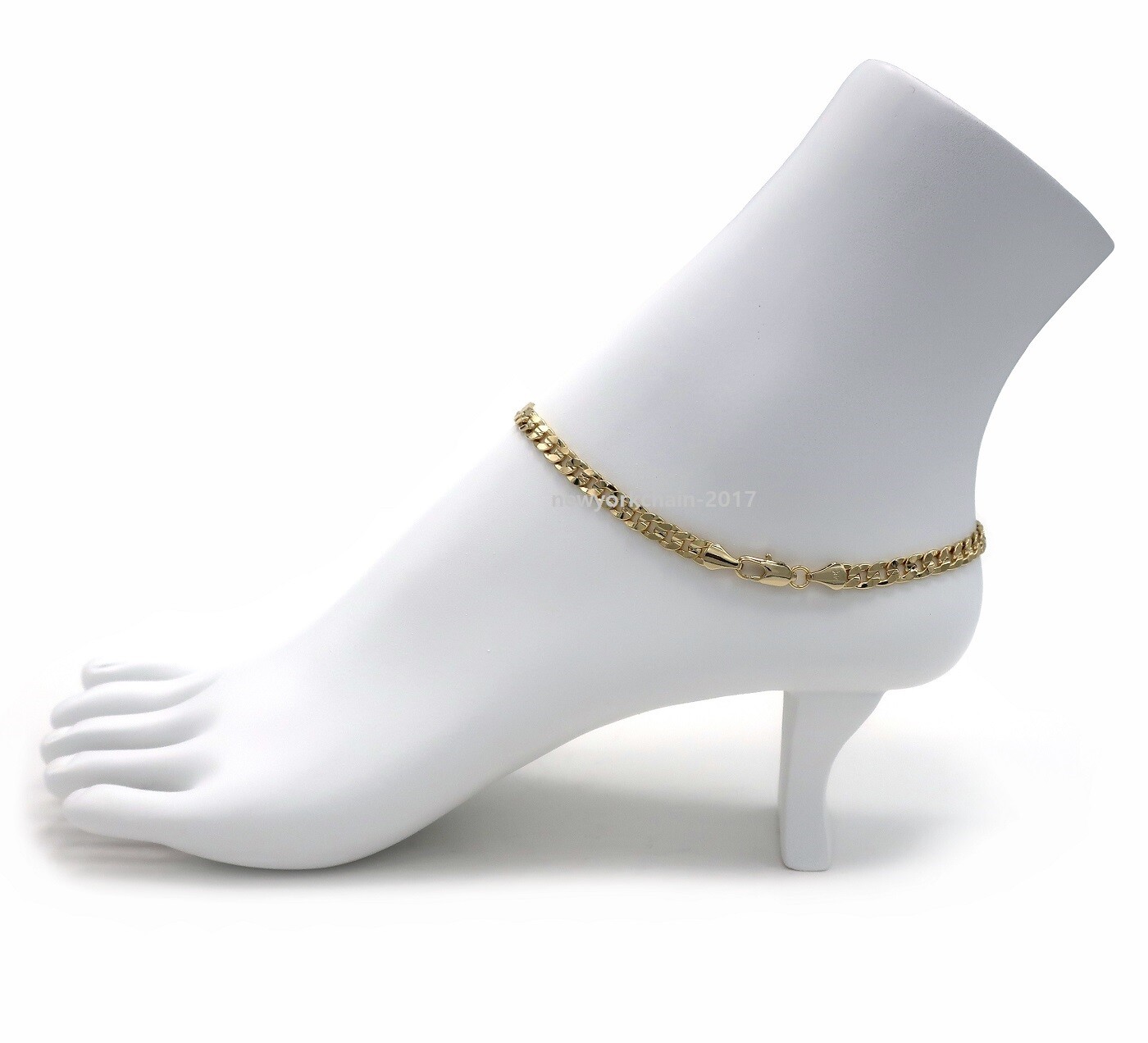 5mm CONCAVE CUBAN CURB LINK CHAIN QUALITY ANKLET BRACELET 14K ITALY GOLD PLATED