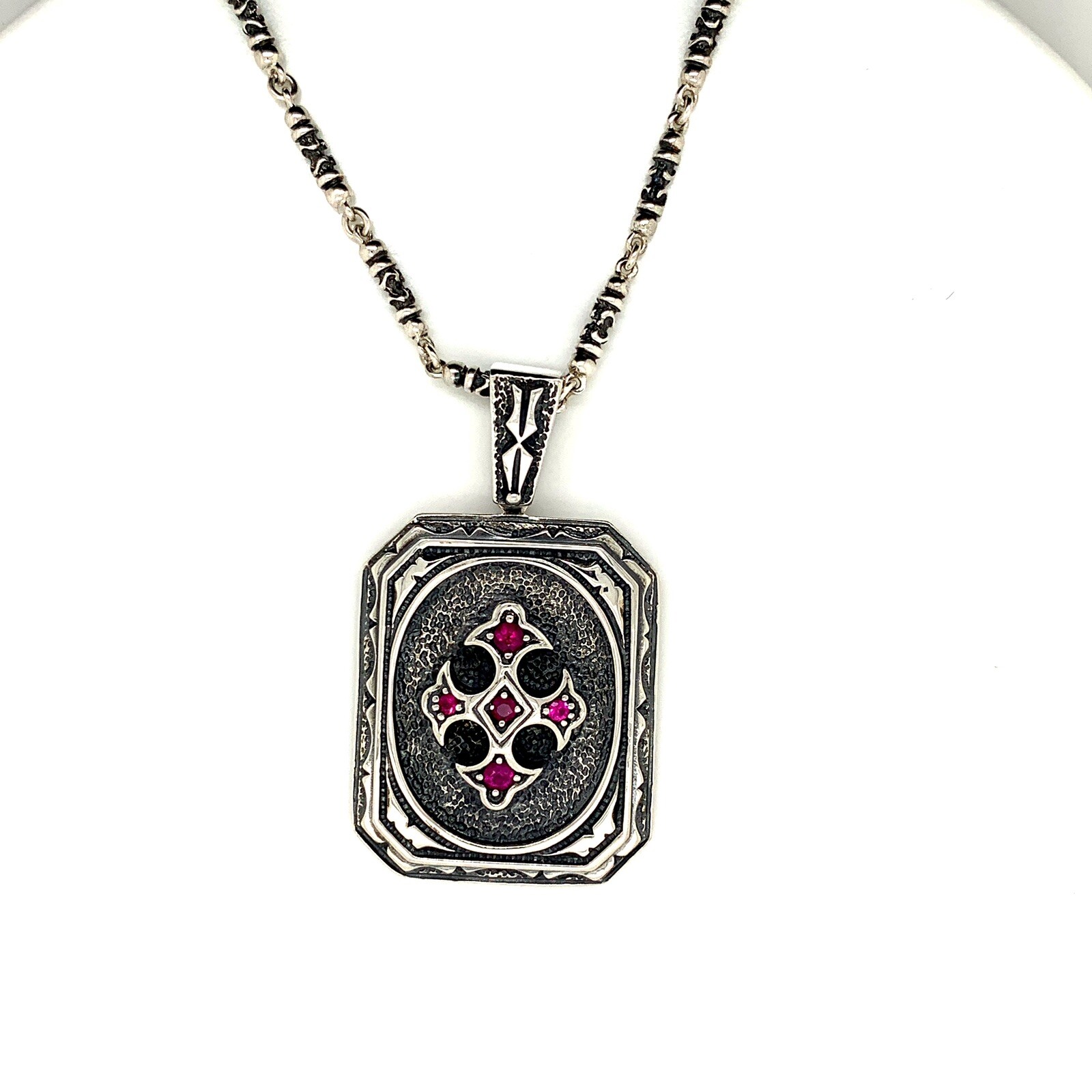 925 Sterling Silver Ruby Cross Floury Pendant Charm 28.5 Grams