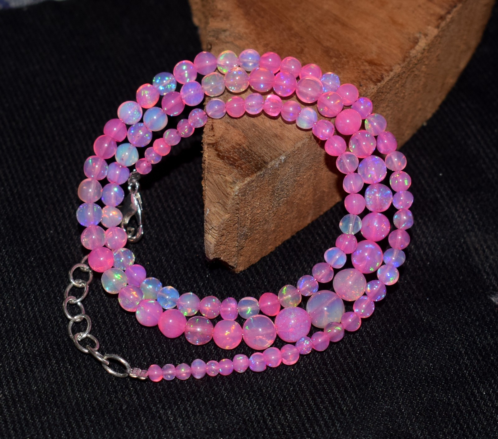 16”Natural Ethiopian Opal Welo Fire Opal Gemstone Beads Necklace AF649