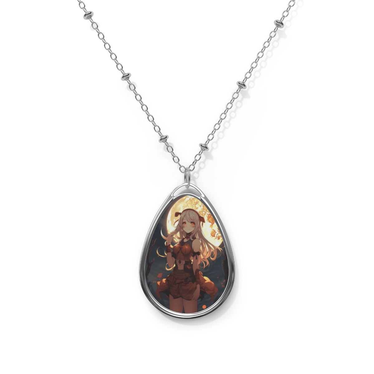 Cute Fall Halloween Sexy Anime Style Witch Oval Pendant Necklace Pumpkin Goth