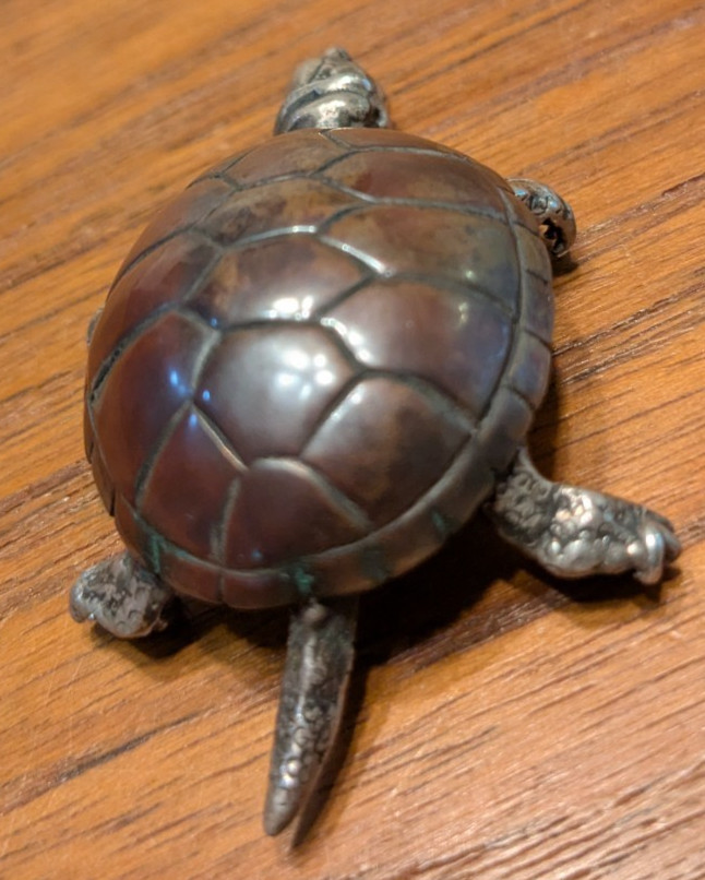 Robert Bob Burkett Shibuichi Sterling Articulated Tortoise Turtle Pendant