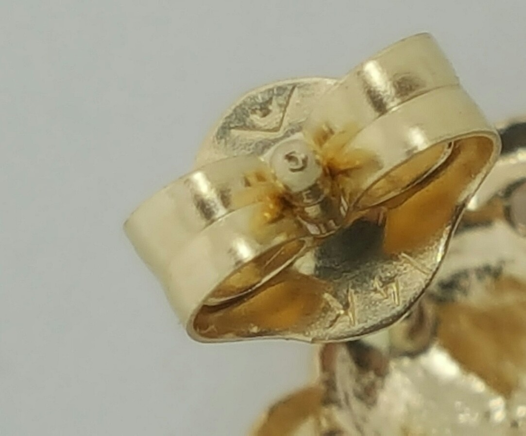 14k Solid Yellow Gold Angel Stud Earrings Push Back