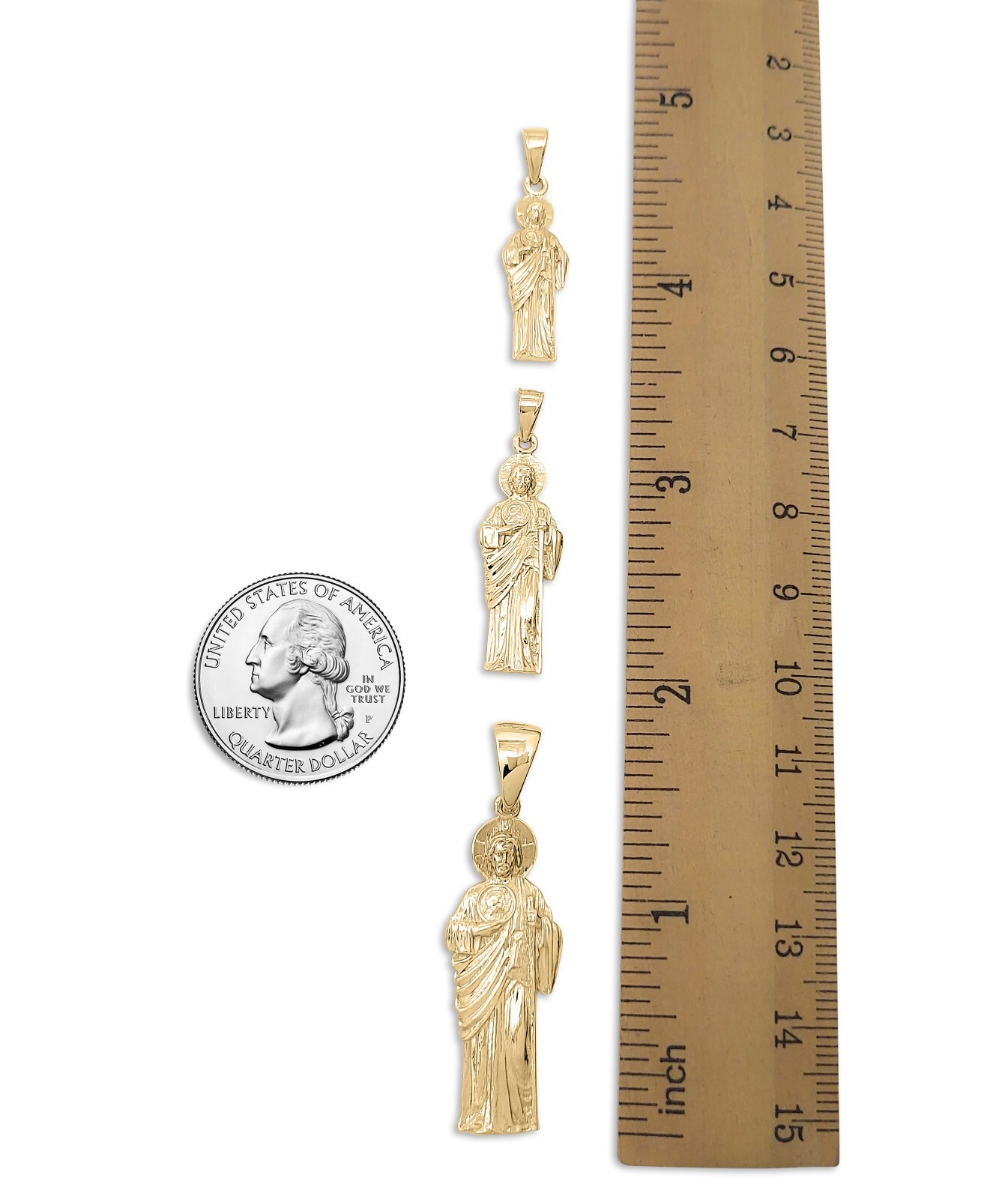 Real 18K Yellow Gold Saint Jude Thaddeus Pendant Patron Saint of Hope Religious