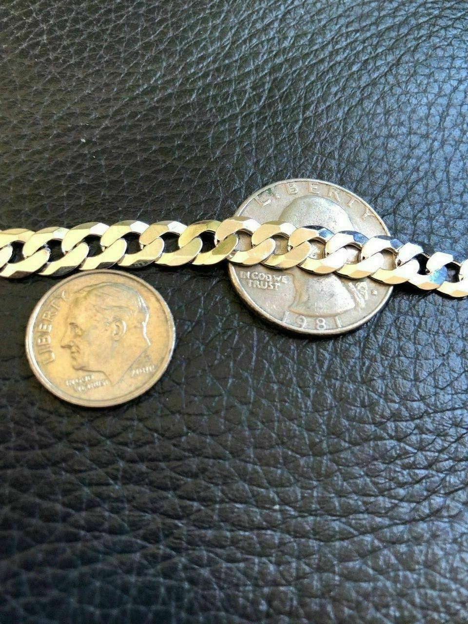 Shiny 7mm Flat Curb Miami Cuban Chain Solid 925 Sterling Silver ITALY MADE