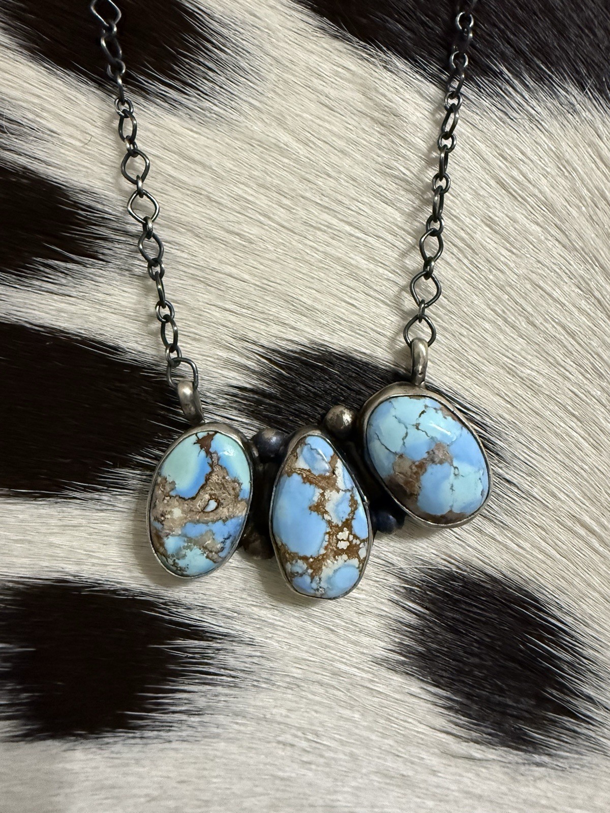 Navajo made Golden hill turquoise 3 stone bar necklace