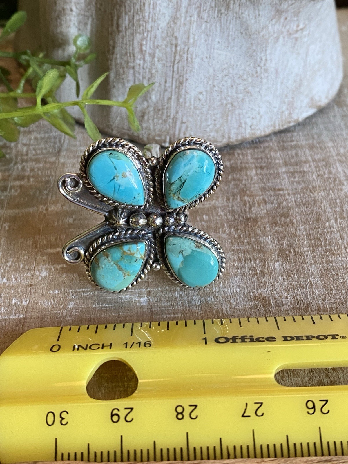 Kingman Turquoise Butterfly Statement Ring Sterling Southwestern Boho 8.25