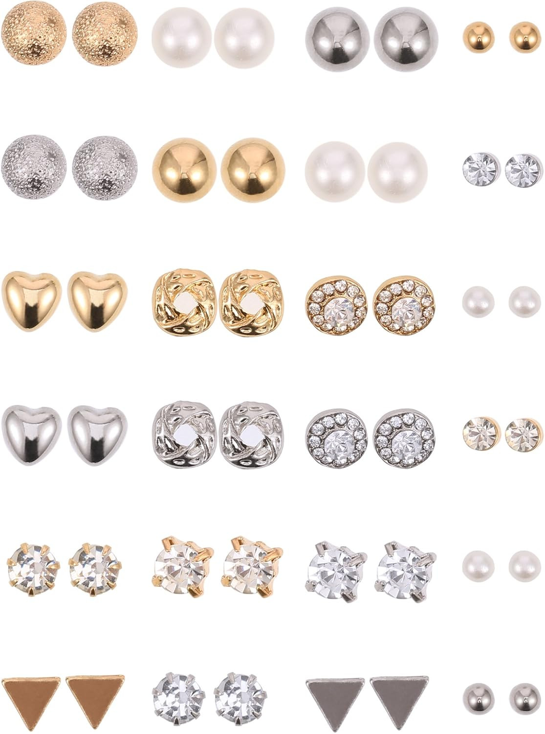 24 Pairs Stud Earrings Crystal Pearl Earring Set Ear Stud Jewelry for Women Men
