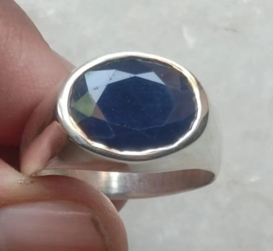 Genuine Blue Sapphire Men’s Ring Sterling Silver Sapphire Signet Ring For Boys