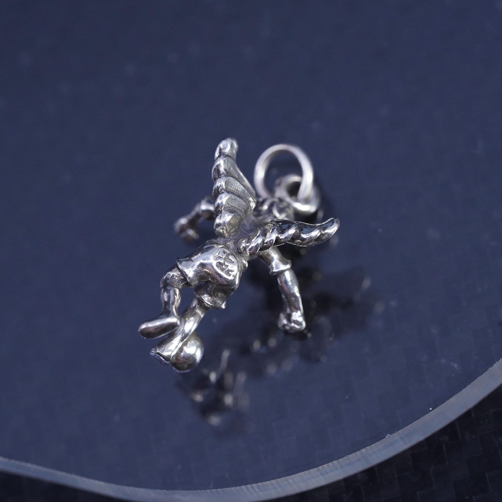 Vintage sterling silver 925 handmade girl female angel soccer player tag charm