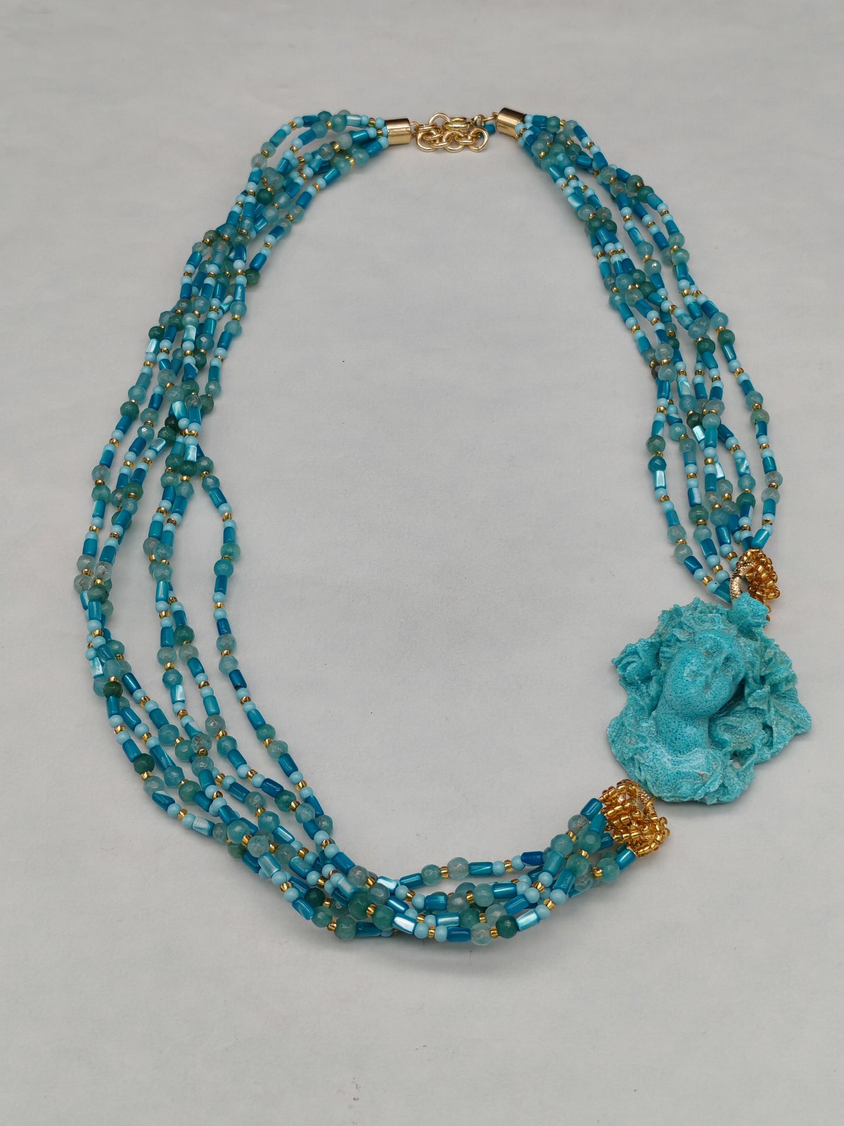 Women Turquoise Cameo Multifilament Elegant Mother of Pearl Necklace Made in Italy