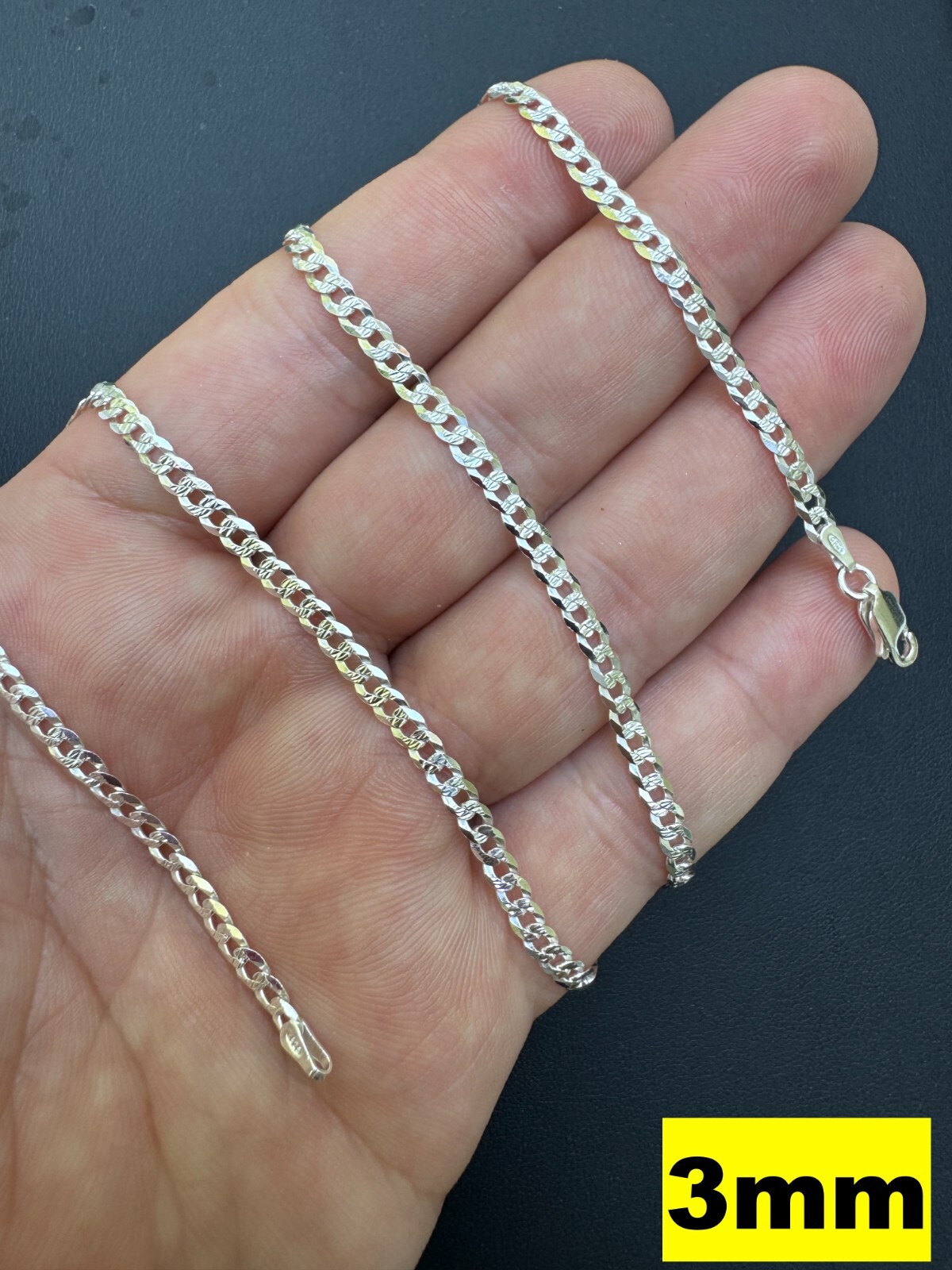 Solid 925 Silver Diamond Cut Flat Miami Curb Cuban Link Chain Necklace 3-11mm