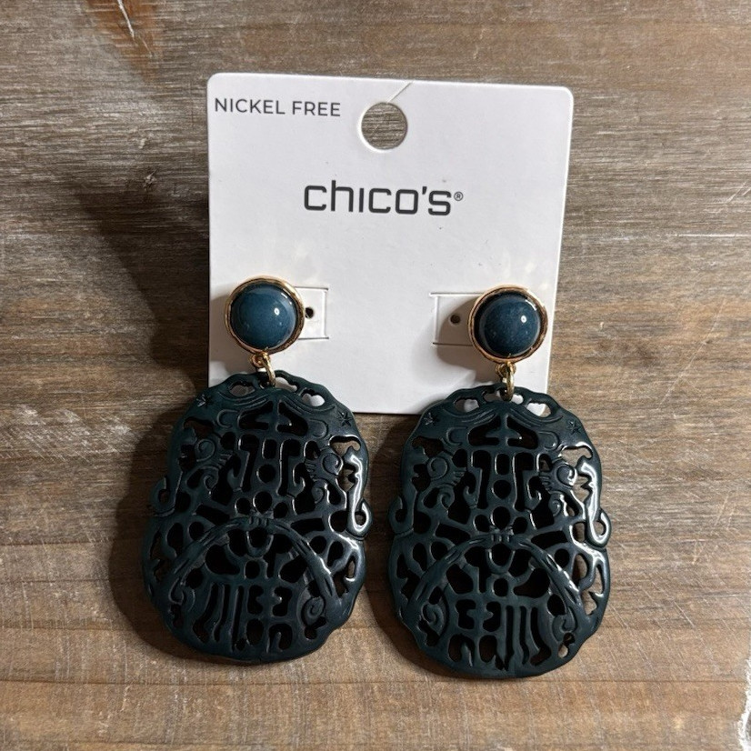Chico’s Nickel-Free Blue Gold Tone Teardrop Dangle Earrings