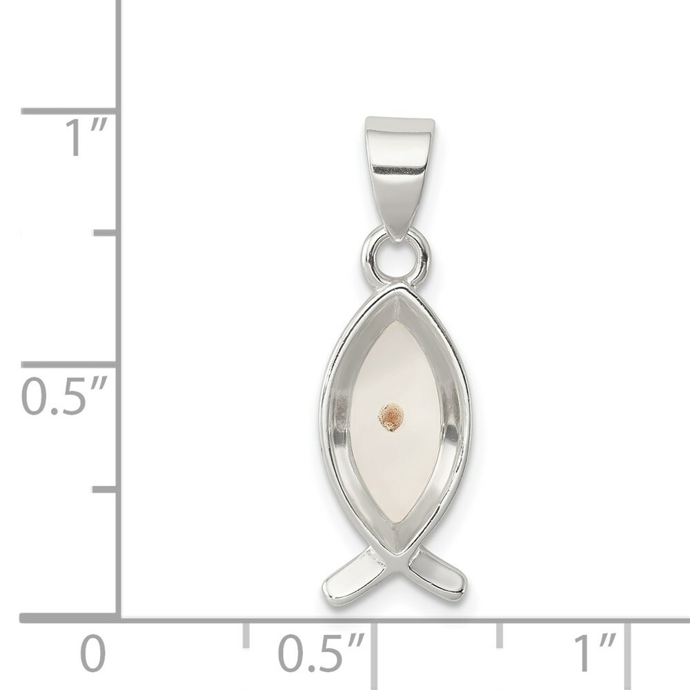 Sterling Silver Enameled Ichthus Fish w/ Mustard Seed Charm Pendant 0.99 Inch