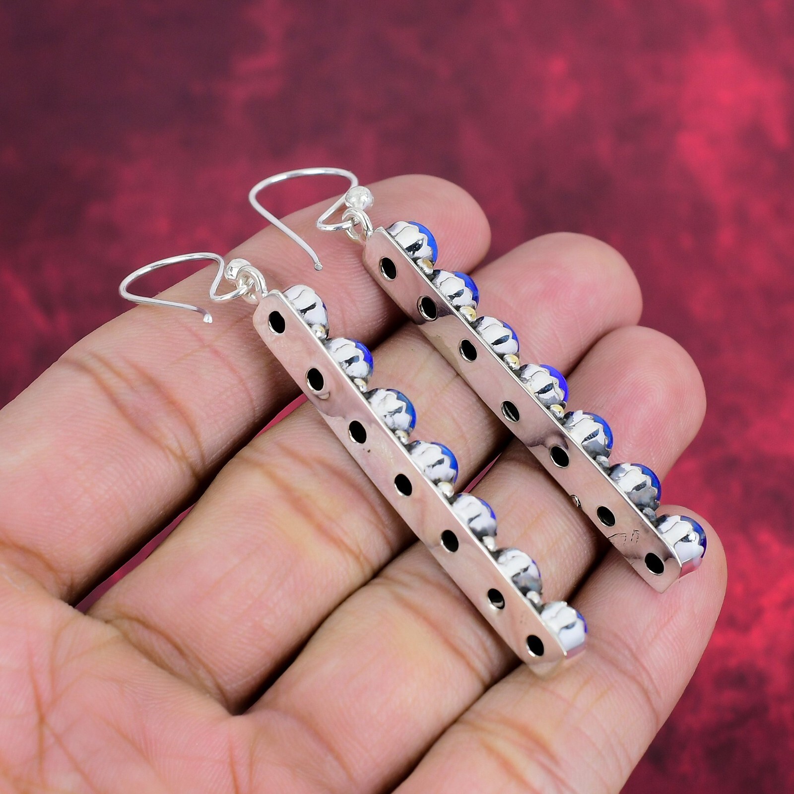 Lapis Lazuli Gemstone Handmade 925 Sterling Silver Designer Earrings Jewelry
