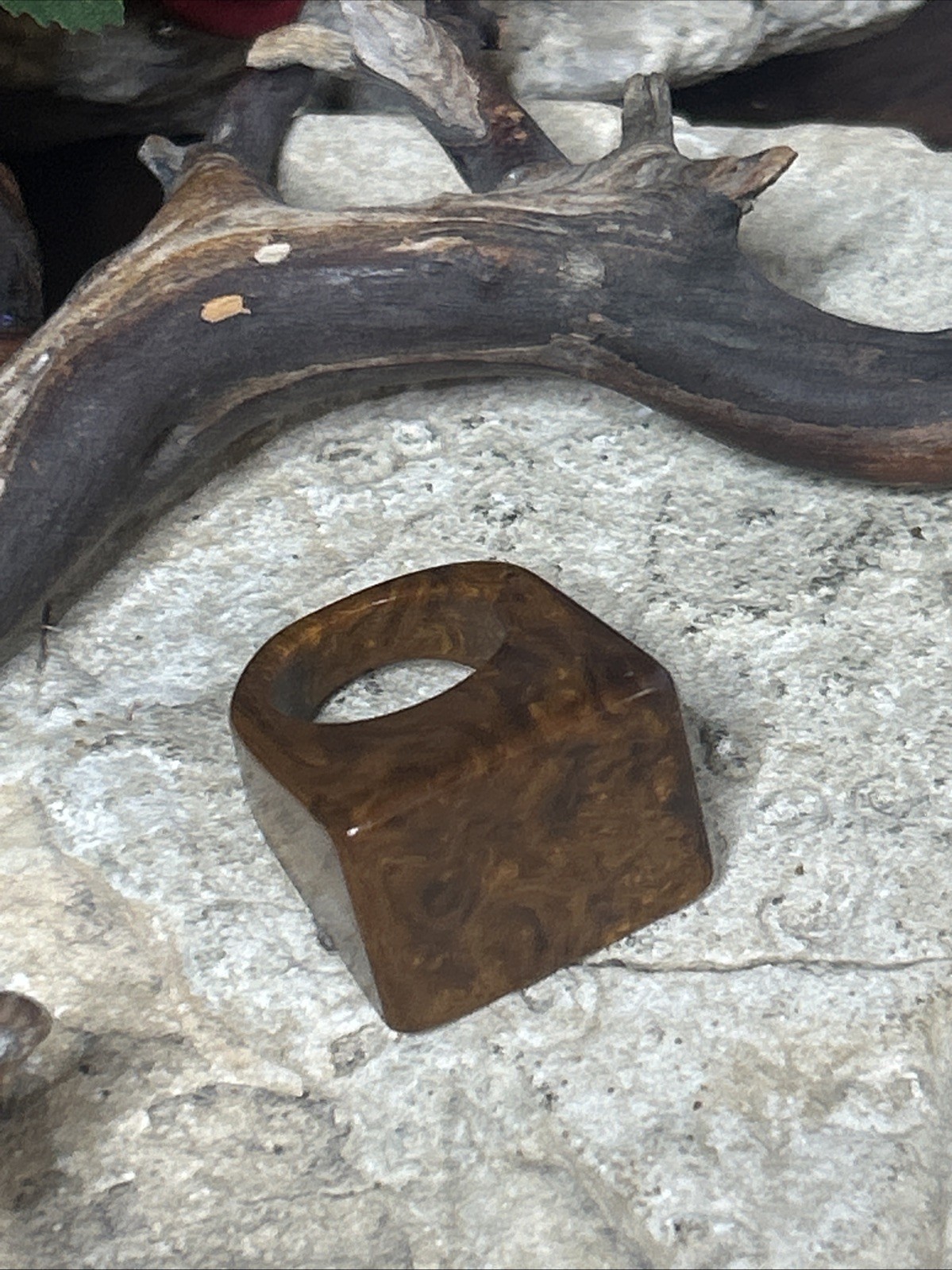 58. Vintage Retro Marbled Rootbeer Brown Bakelite Chunky Ring 5.5s-5.75s