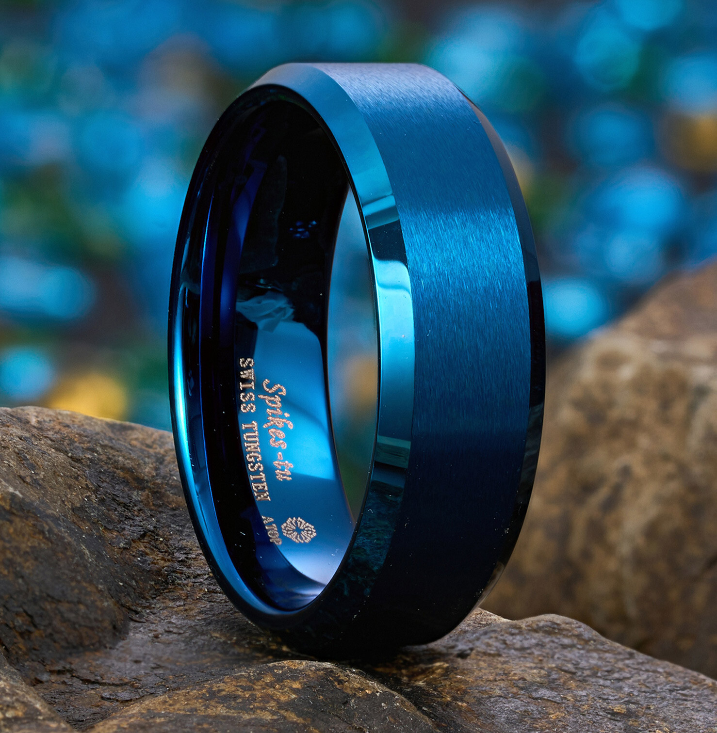 8mm Blue Classic Simplicity Tungsten Ring ATOP Brushed Men Bridal Jewelry