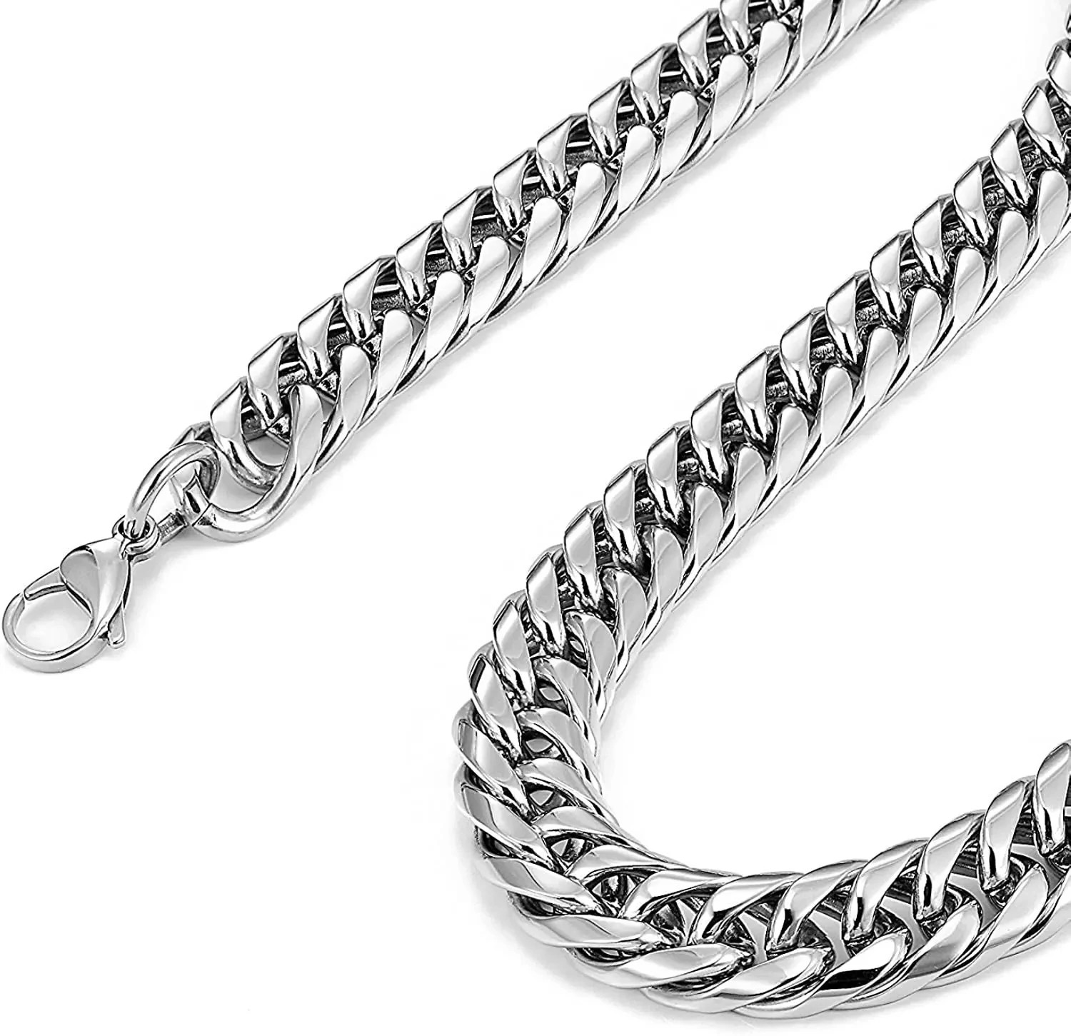 Stainless Steel Cuban Link Chain Necklace Men Heavy Miami Curb Chain 8-14MM