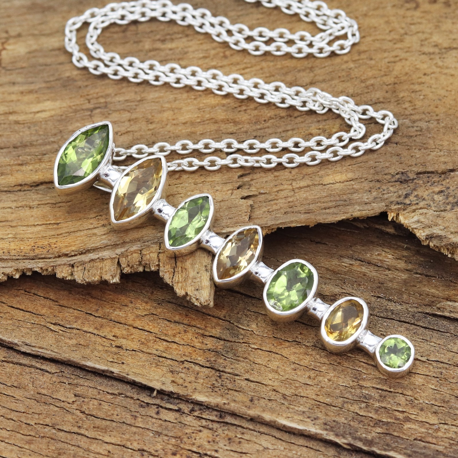 Peridot & Citrine Statement Pendant Necklace 925 Silver Gift for Her