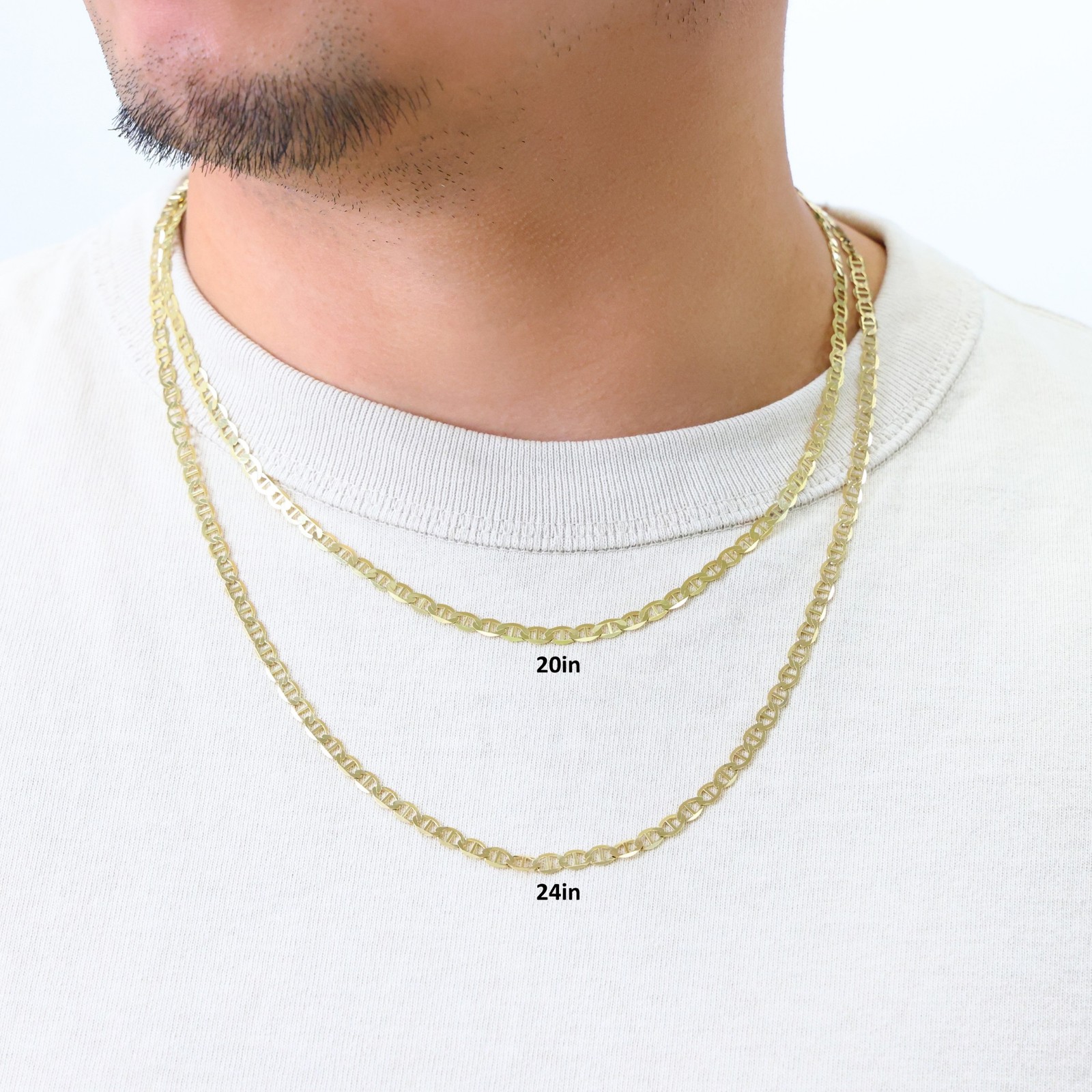 14K Yellow Gold Solid 2mm-7.5mm Mariner Anchor Flat Link Chain Necklace 16″- 30″