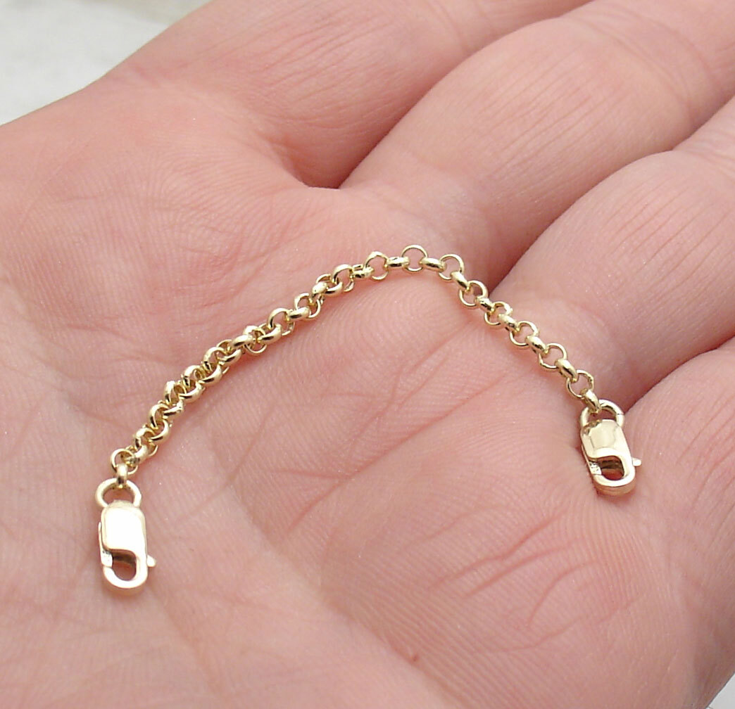 Lobster Lock Cable Rolo Chain Necklace Extender Real Solid 14K Yellow Gold