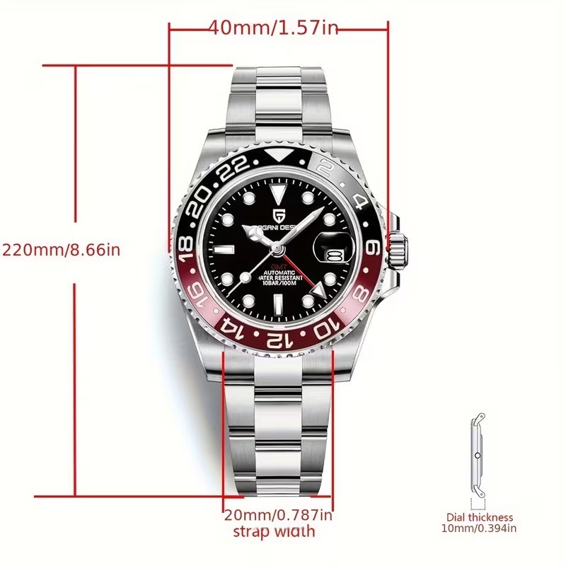 Pagani Design GMT Automatic Men’s Watch 40mm Sapphire Crystal NH34 100M Steel