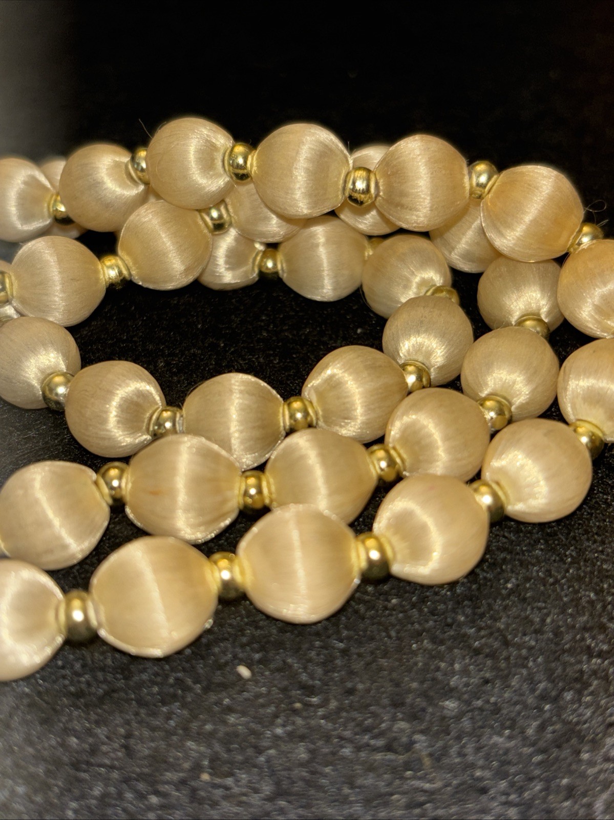 Vintage Cream Silk Thread Wrap Bead Necklace Over the Head 32″ Strand String