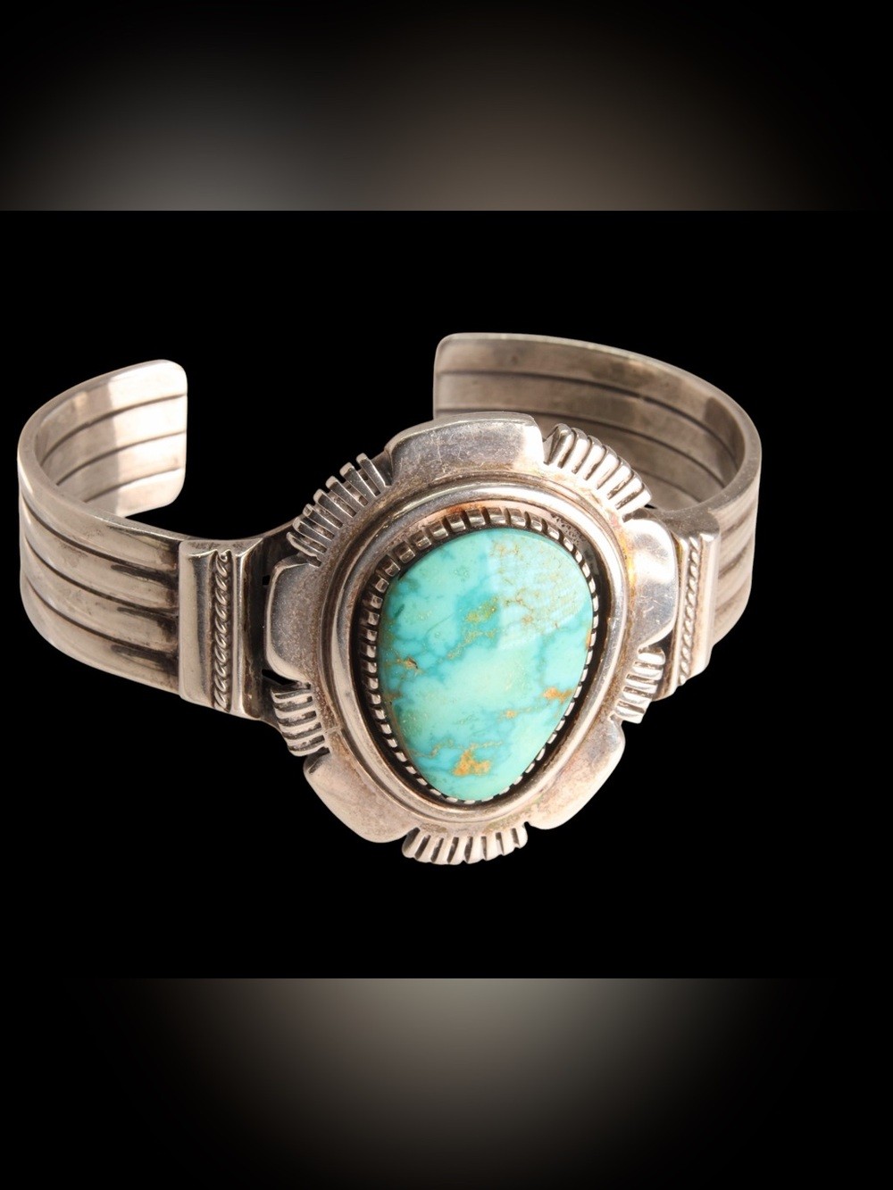 Delbert Vandever Signed Navajo Sterling Silver Turquoise Cuff Bracelet Heavy