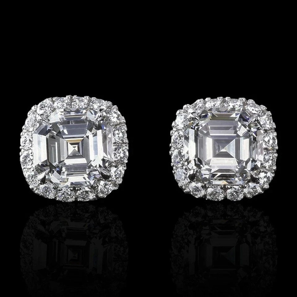 4 CT IGI Asscher F-VS1 Lab Grown Diamond Women Stud Earrings 14K White Gold