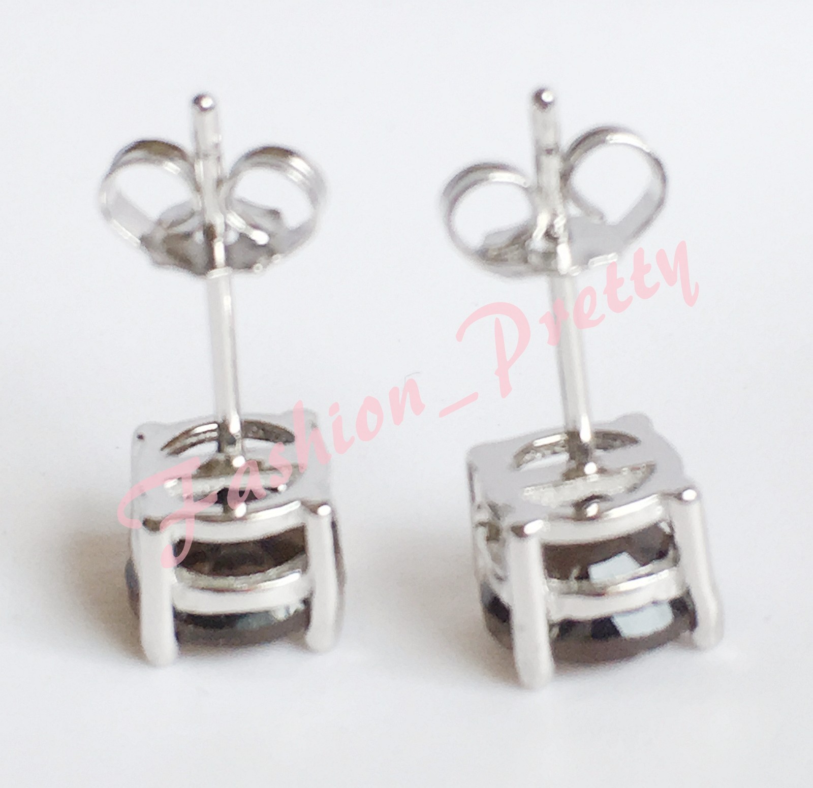 Pretty 2ct-Smoky Quartz -Round-Gemstone-Stud Earrings-In-925-Sterling-Sliver-FS