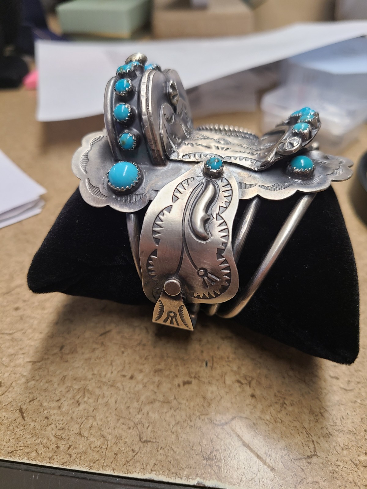 Turquoise & Sterling Silver Bracelet – Tim Yazzie-Saddle
