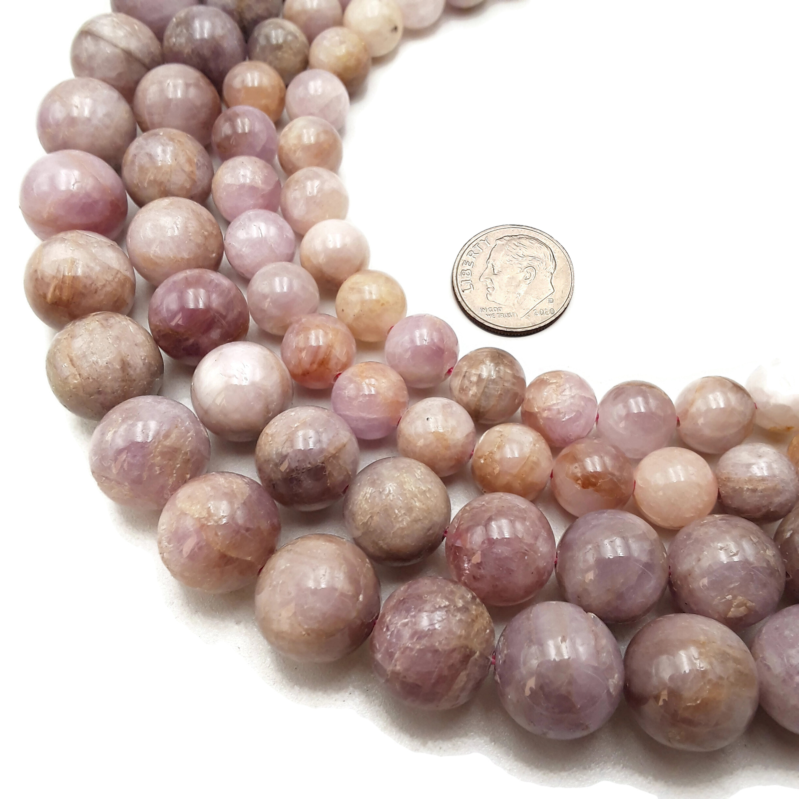 Natural Large Kunzite Smooth Round Beads 10mm 11mm 12mm 13mm 14mm 15.5″ Strand