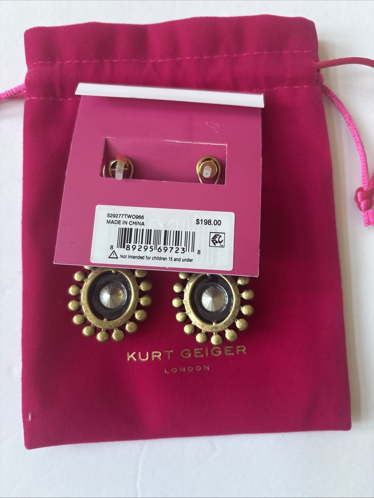 Kurt Geiger London Crystal Drop Earrings Gold Tone/Multi Color Brand New
