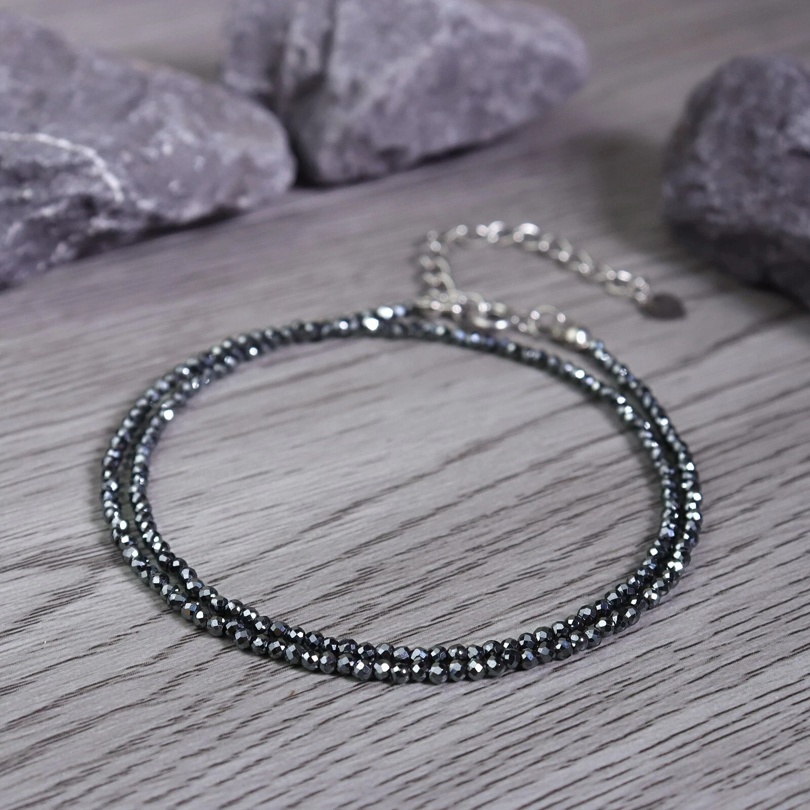 Hematite 2mm Beaded Dainty Boho Choker Women Healing Crystal Necklace Ideal Gift