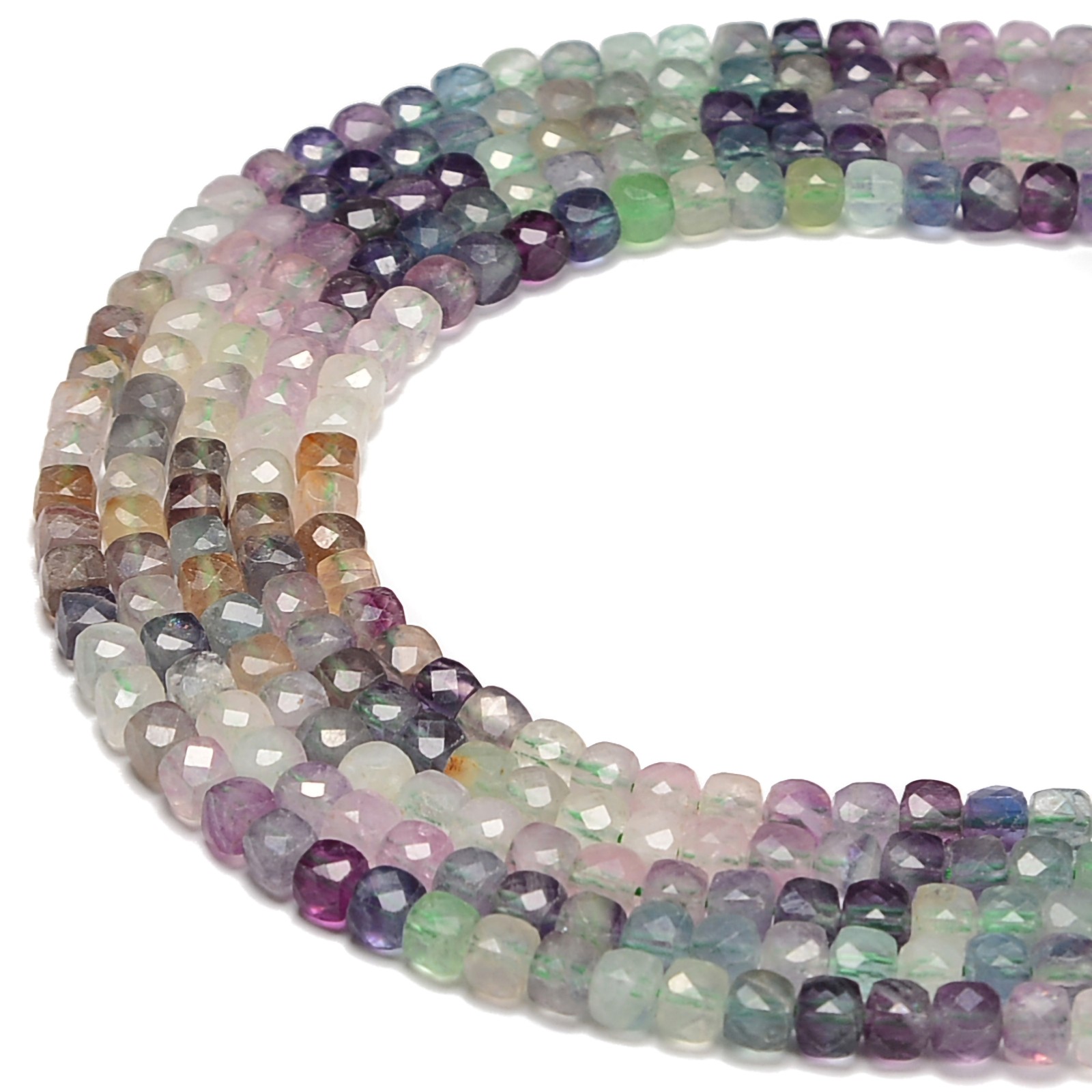 Gradient Fluorite Faceted Cube Beads Size 4-5mm 15.5” Strand (4-5mm)