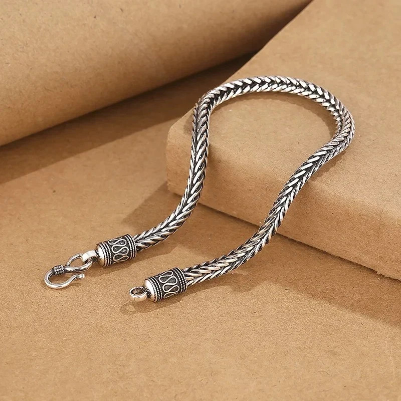 925 Sterling Silver Bangle Bracelet Chain Popular Vintage Bracelets Mens Gift