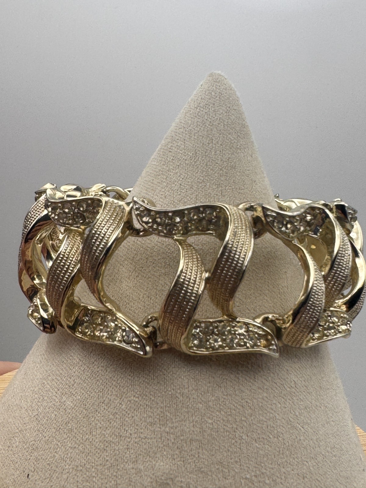 Vintage Marcel Boucher Bracelet Marboux Gold Tone Rhinestone Ribbon Numbered