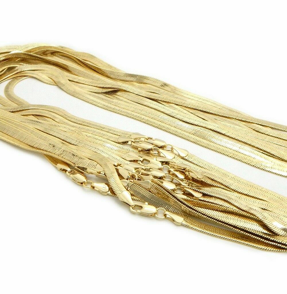 12 Pcs 4mm Herringbone Chain Necklace 16″ 18″ 20″ 24″ Gold Plated Wholesale Lots