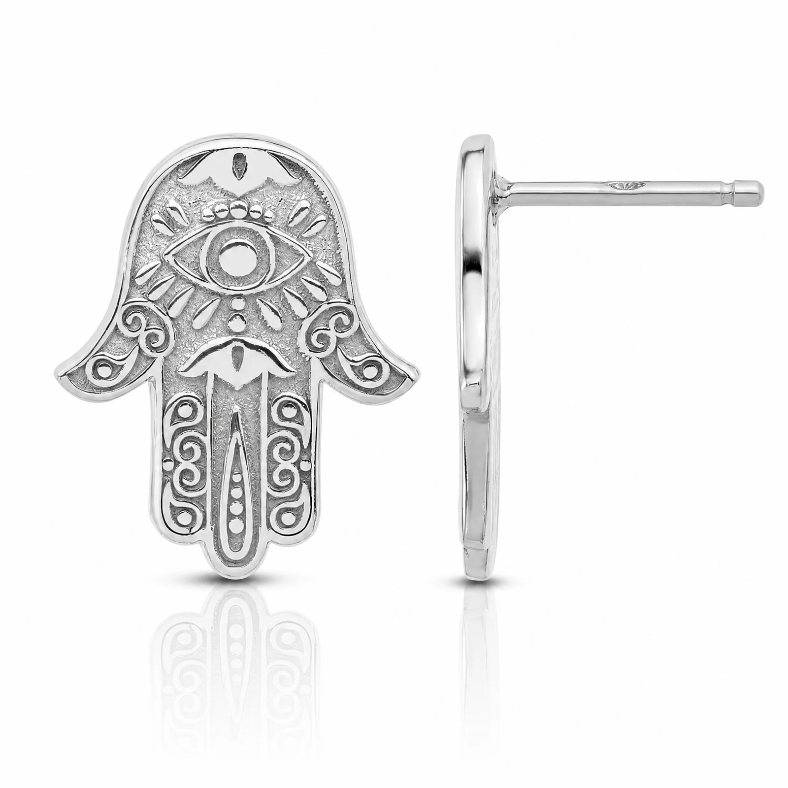 Sterling Silver Polished Designed Hamsa Post Earrings